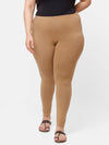 De Moza Ladies Plus Ankle Length Leggings Solid Cotton Golden Beige - De Moza