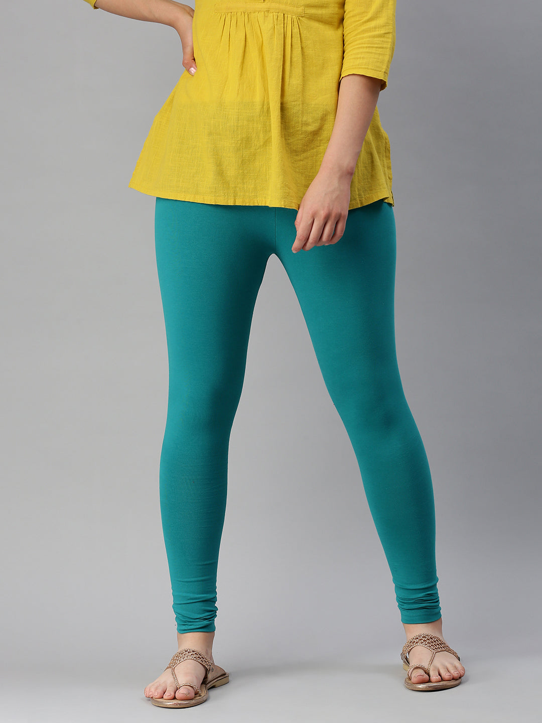 De Moza Women's Premium Ankle Length Leggings Solid Cotton Sea Green - De Moza (6679540269119)