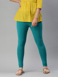 De Moza Women's Premium Ankle Length Leggings Solid Cotton Sea Green - De Moza (6679540269119)