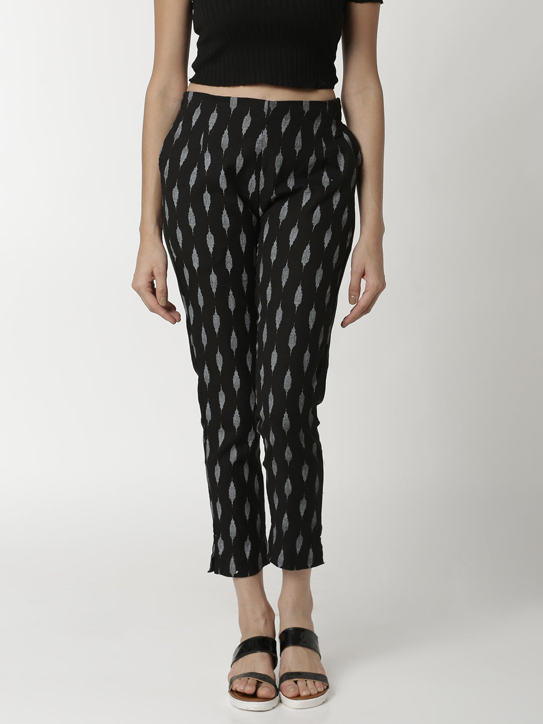 De Moza Ladies Jacquard Cigarette Pant Black - De Moza (4336732700735)