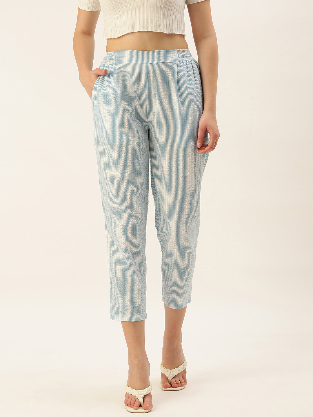 De Moza Women's Casual Pant Light Blue