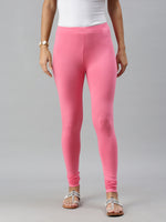De Moza Ladies Churidar Leggings Solid Cotton Rani Pink - De Moza