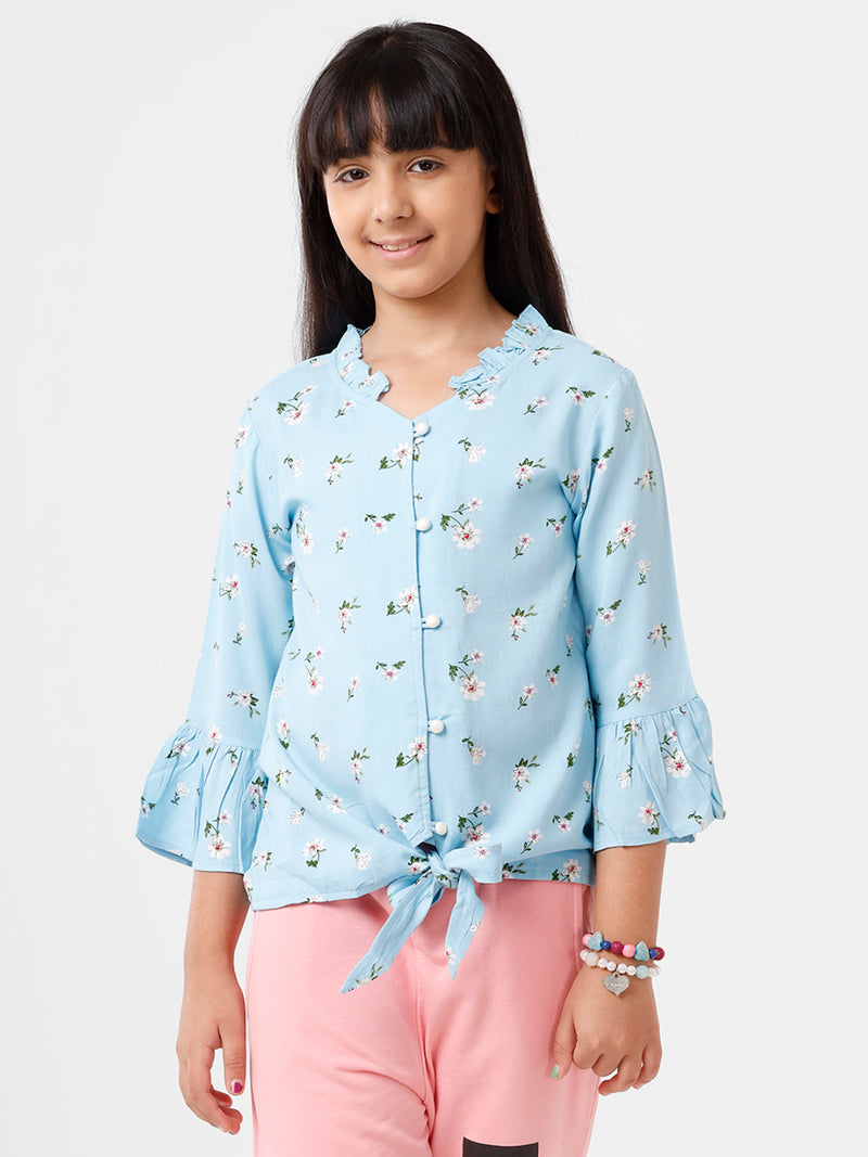 Kids - Girls Printed Top Power Blue