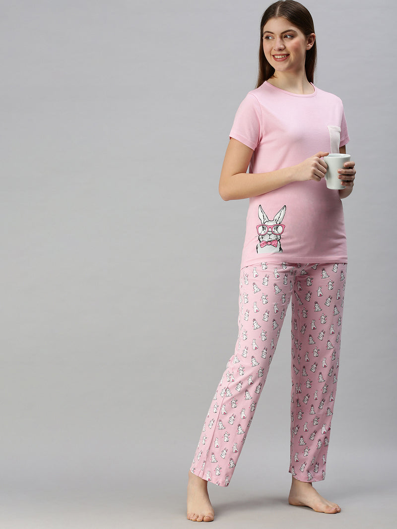 De Moza Ladies Printed Pyjama Set Lilac Sachet