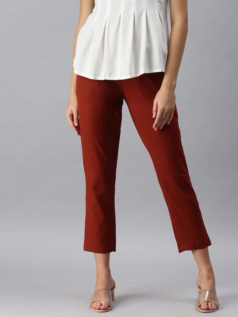 De Moza Women's Cigarette Pant Brick Red