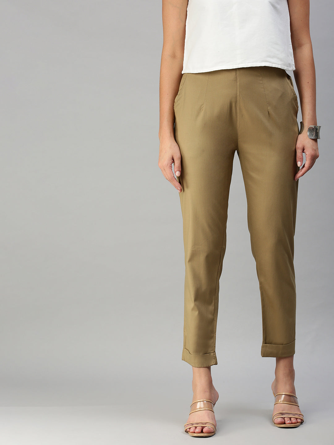 Buy online Gold Polyester Cotton Narrow Pant for women at best price at  bibain  BOTTOMW18330SS22GO