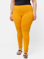 De Moza Ladies Plus Ankle Length Leggings Solid  Cotton Dark Mustard - De Moza