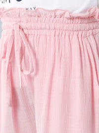 De Moza Girls Paper Bag Palazzo Solid Cotton Dusty Pink - De Moza