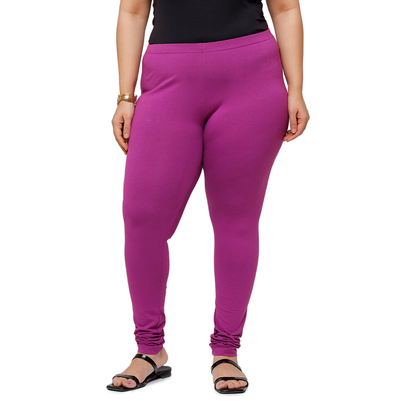 De Moza Ladies  Plus Size Churidar  Leggings Solid  Cotton Light Purple - De Moza