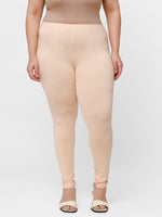 De Moza Ladies Plus Ankle Length Leggings Solid  Cotton Ivory - De Moza