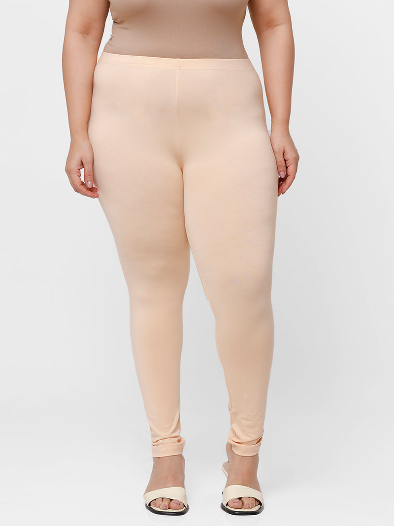 De Moza Ladies Plus Ankle Length Leggings Solid  Cotton Ivory - De Moza