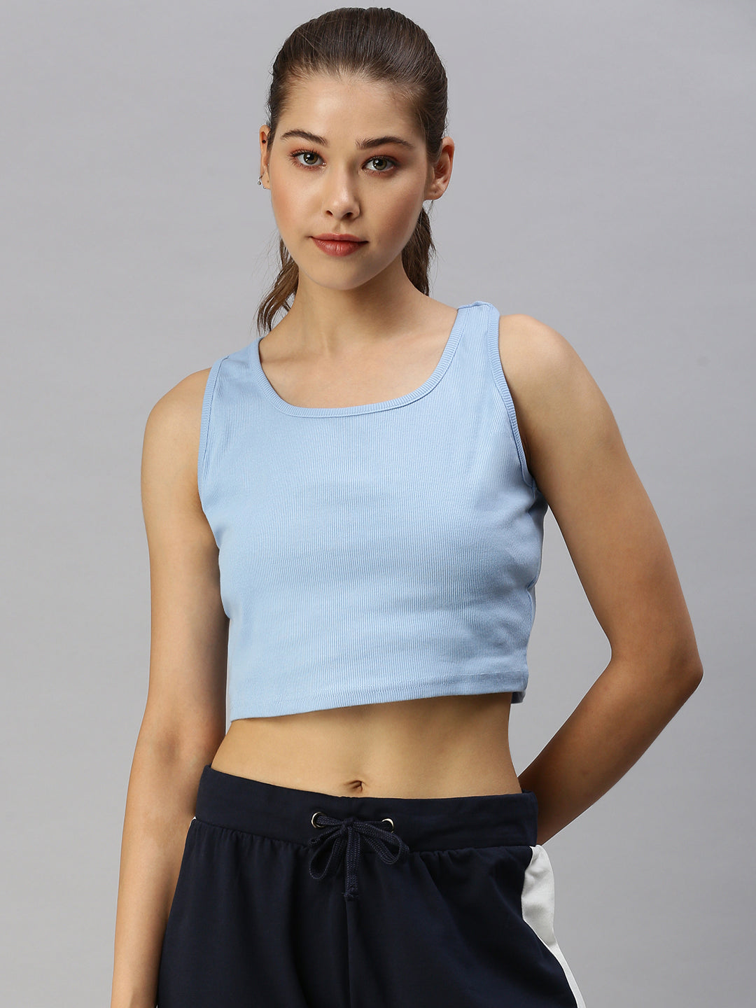 De Moza Ladies Rib Crop Top Powder Blue