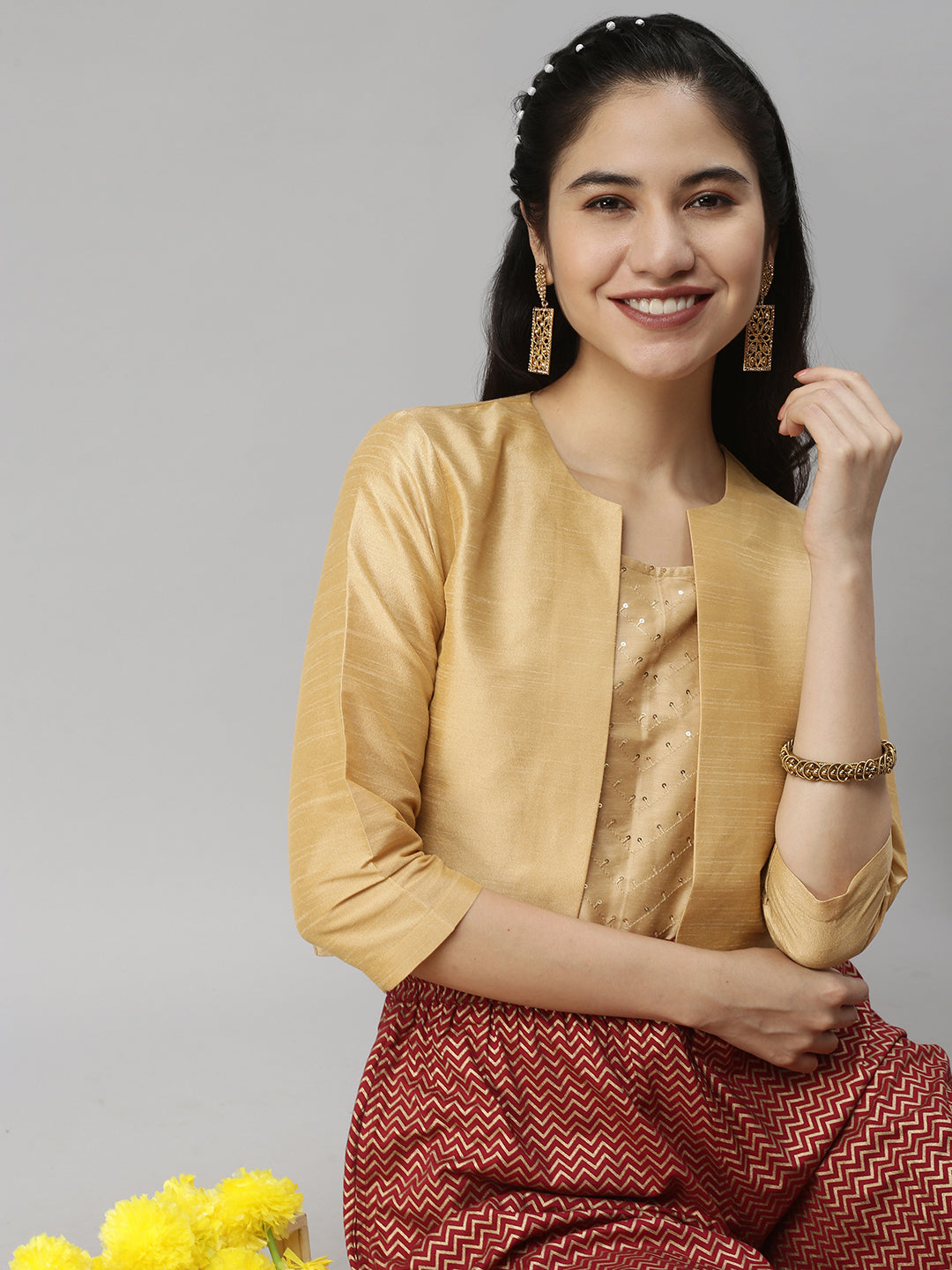 De Moza Women’s Ethnic Jacket Golden