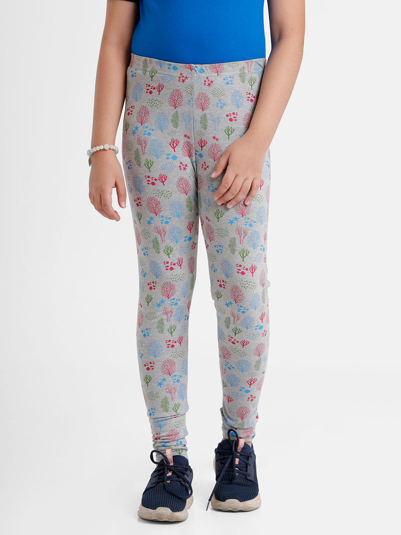 Kids – Girls Printed Ankle Leggings Grey Melange