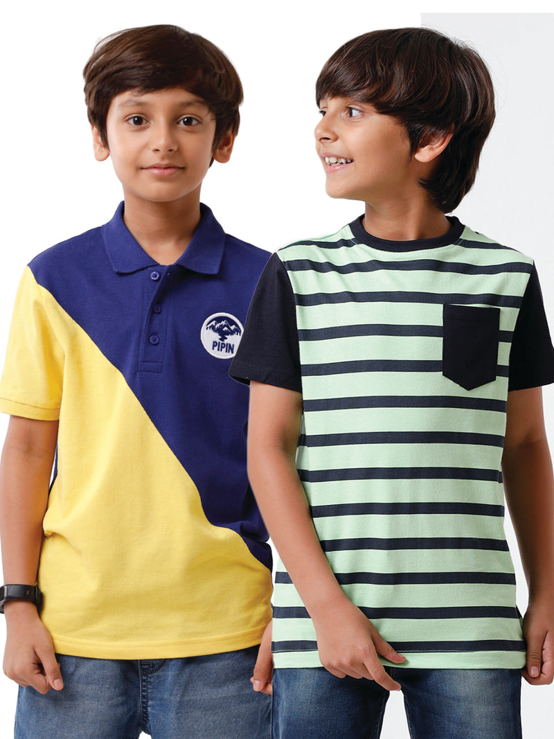 Pack of 2 Pipin Boys T-shirt Navy Blue & Pista Green