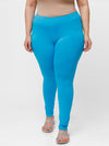 De Moza Ladies Plus Ankle Length Leggings Solid Cotton Light Blue - De Moza