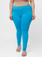 De Moza Ladies Plus Ankle Length Leggings Solid Cotton Light Blue - De Moza