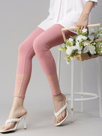 De Moza Womens Printed Ankle Leggings Dusty Pink