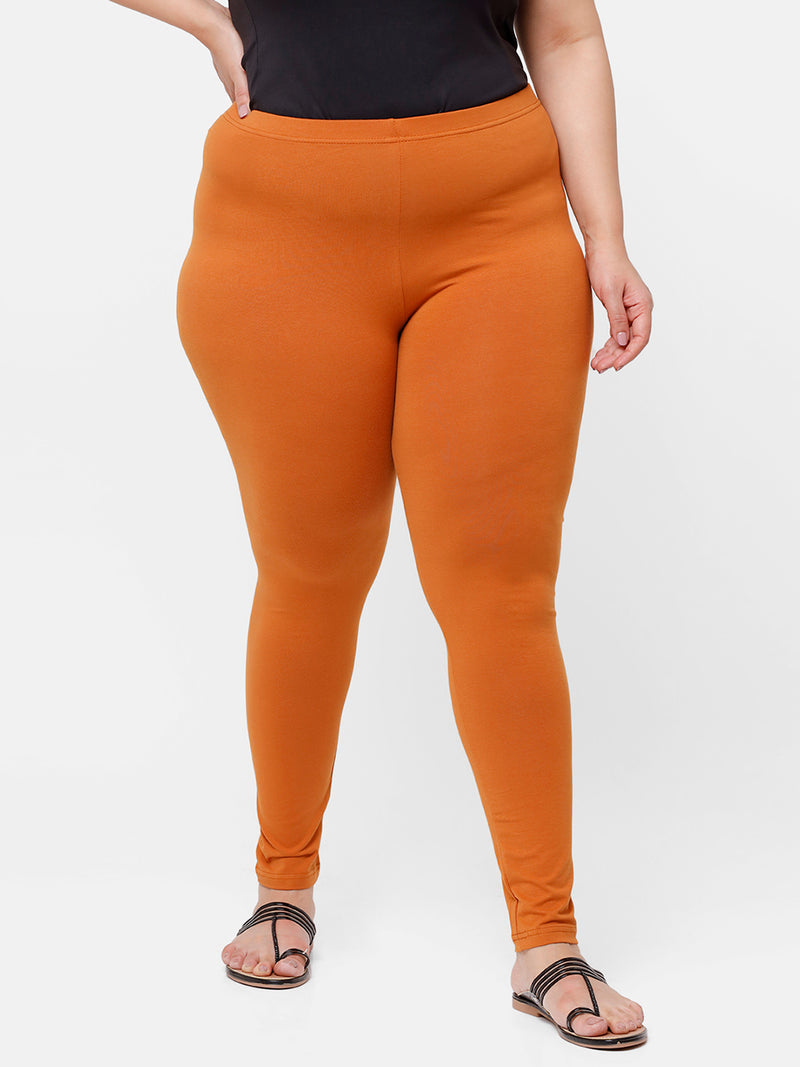 De Moza Ladies Plus Ankle Length Leggings Solid  Cotton Light Rust - De Moza