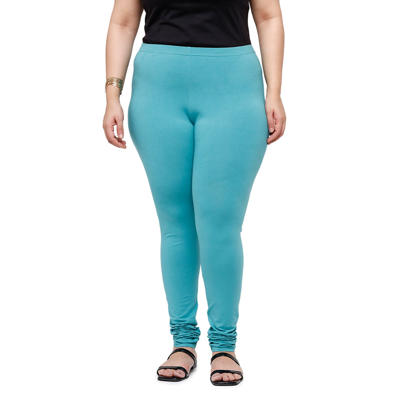 De Moza Ladies Plus Size Churidar  Leggings Solid  Cotton Petrol - De Moza