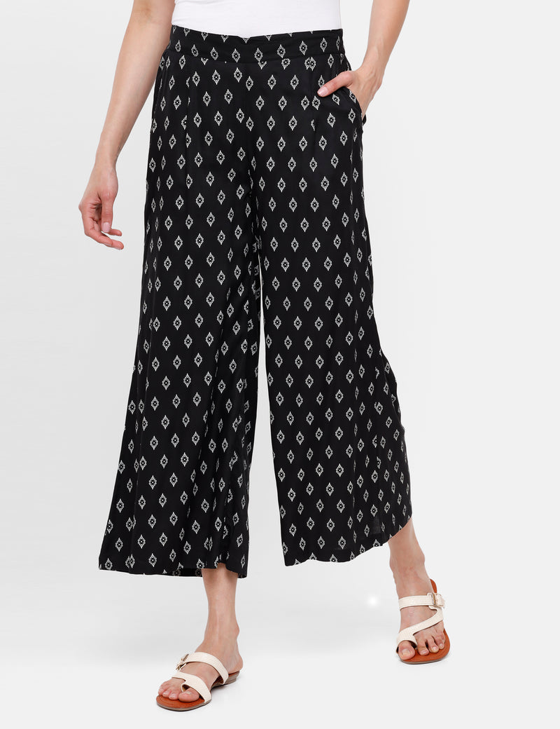 De Moza Ladies Printed Straight Pant Black