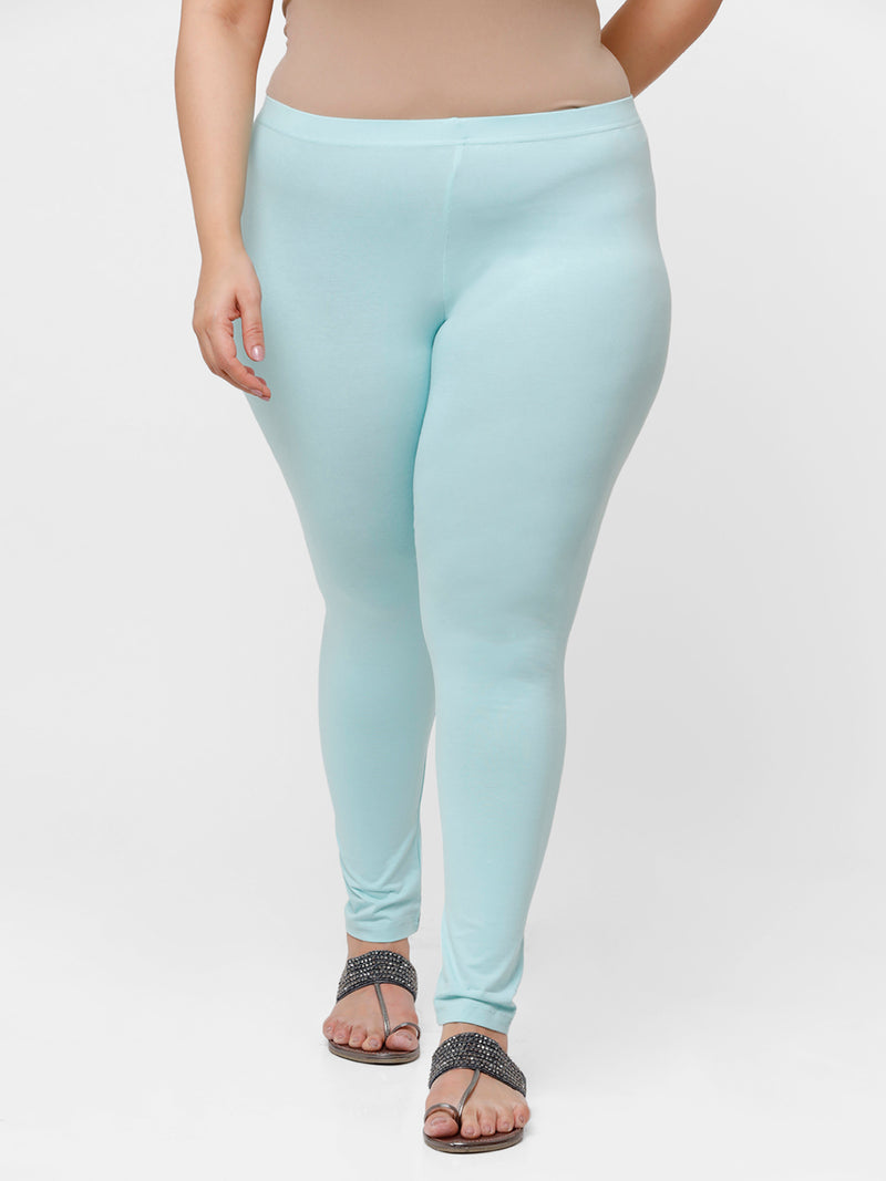De Moza Ladies Plus Ankle Length Leggings Solid Cotton Pista - De Moza