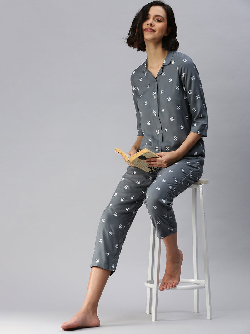 De Moza Ladies Printed Pyjama Set Grey