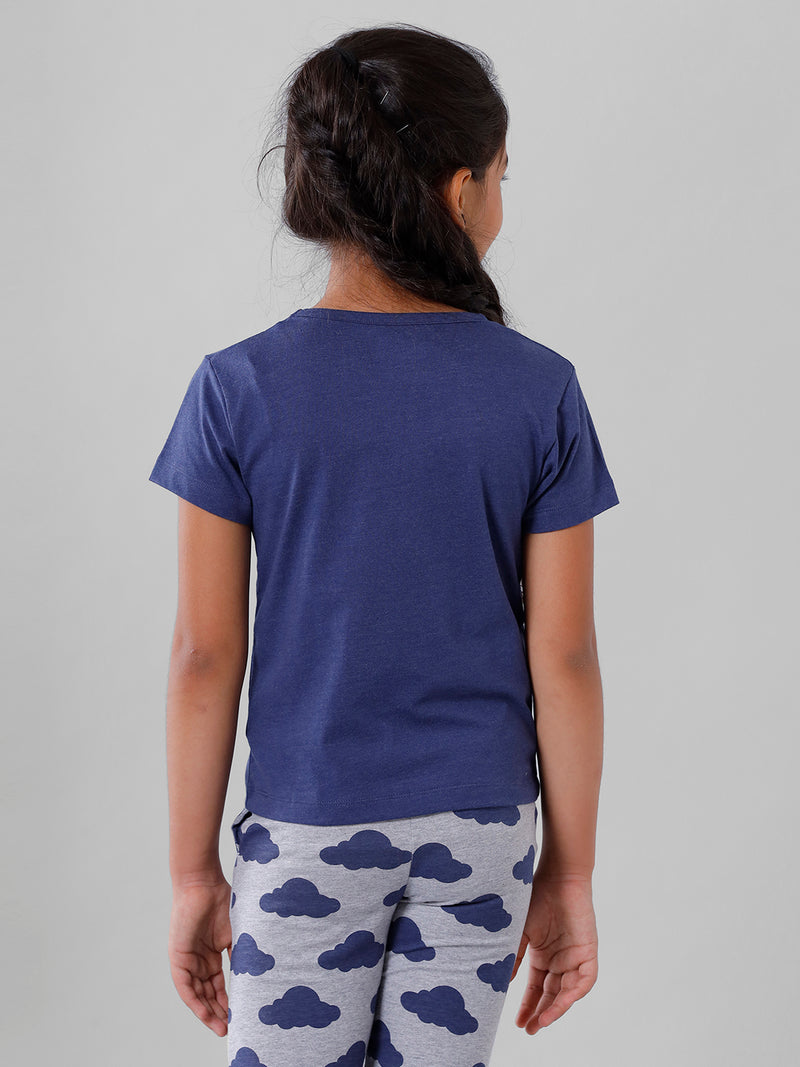 Kids – Girls Printed Pyjama Set Navy Melange