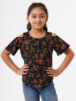 Kids - Girls Printed Top Dark Navy Blue