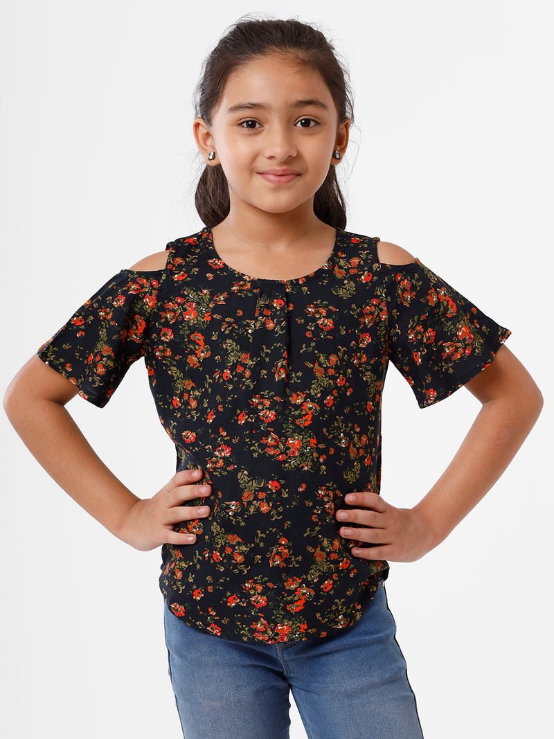Kids - Girls Printed Top Dark Navy Blue