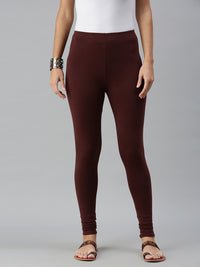 De Moza Ladies Churidar Leggings Solid Cotton Coffee Brown - De Moza