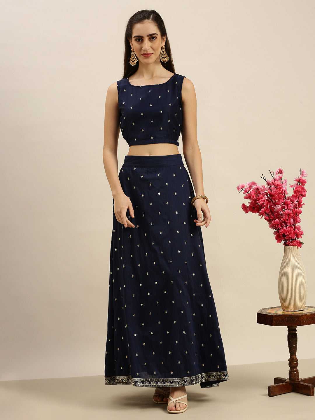 De Moza Women’s Lehenga Set Navy Blue