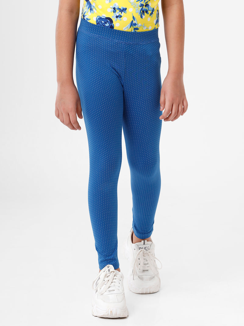 Kids – Girls Printed Ankle Leggings Navy Blue