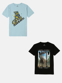 Pack of 2 Pipin Boys Printed T-shirts Black & Light Blue