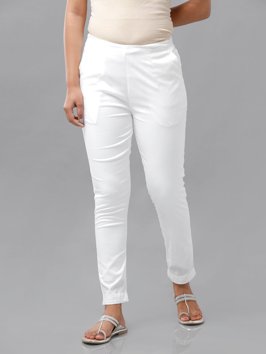 De Moza Women's Cigarette Pant Offwhite