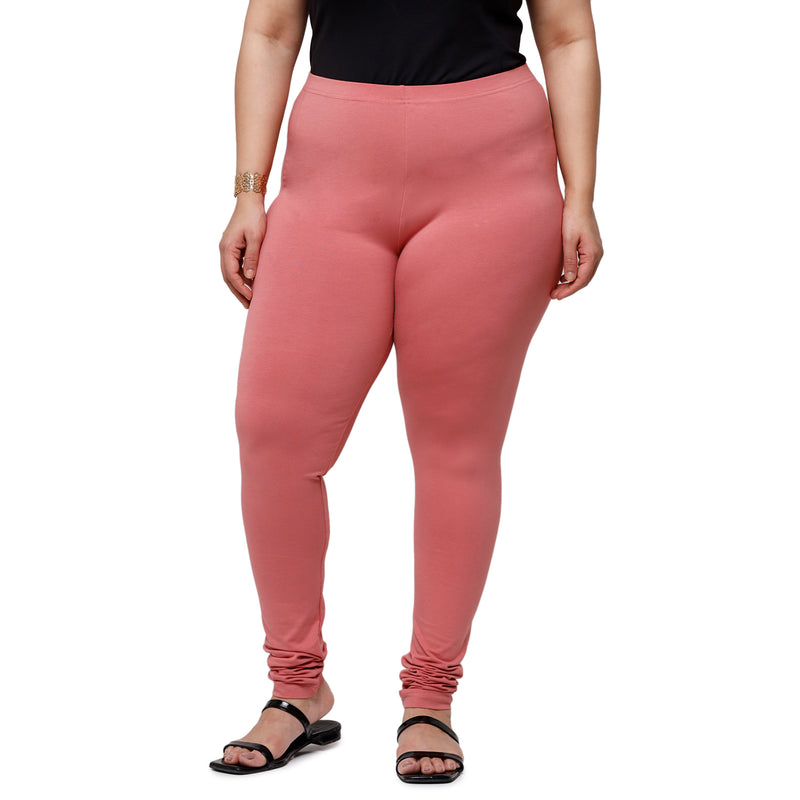 De Moza Women Plus Size Churidar Leggings Solid Cotton Peach