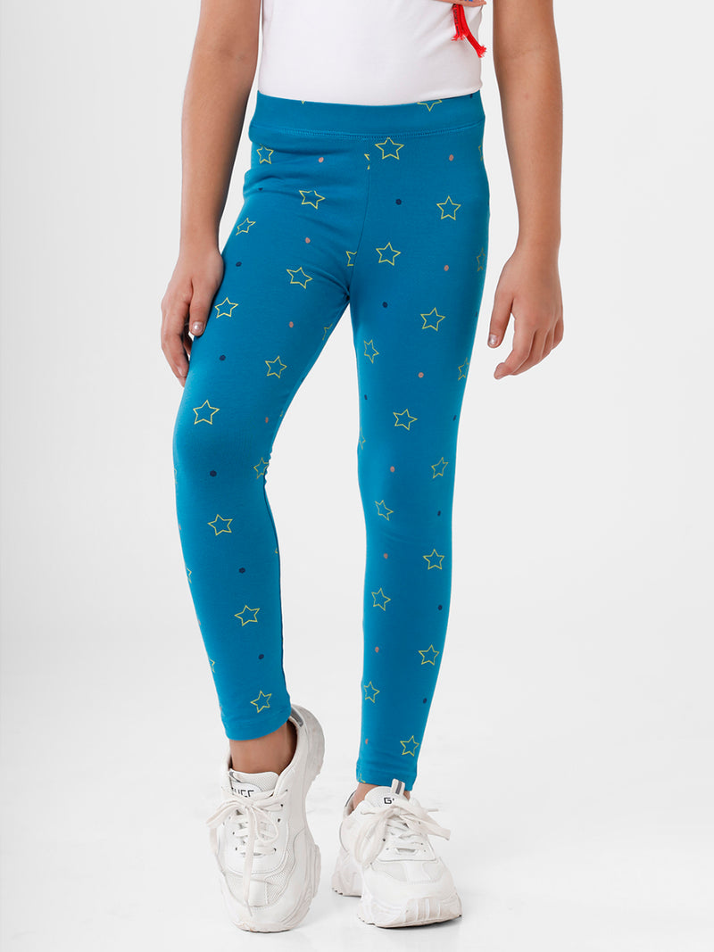 Kids – Girls Printed Ankle Leggings Dark Teal