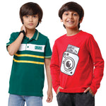 Pack of 2 Pipin Boys T-shirt Bottle green & Raising Red