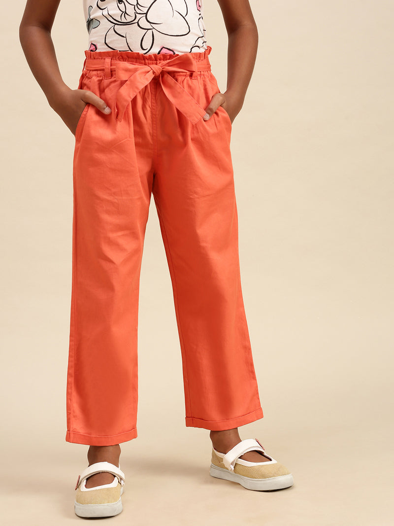 PIPIN Girls Paper Bag Pant Solid Cotton Dusty Rose - De Moza
