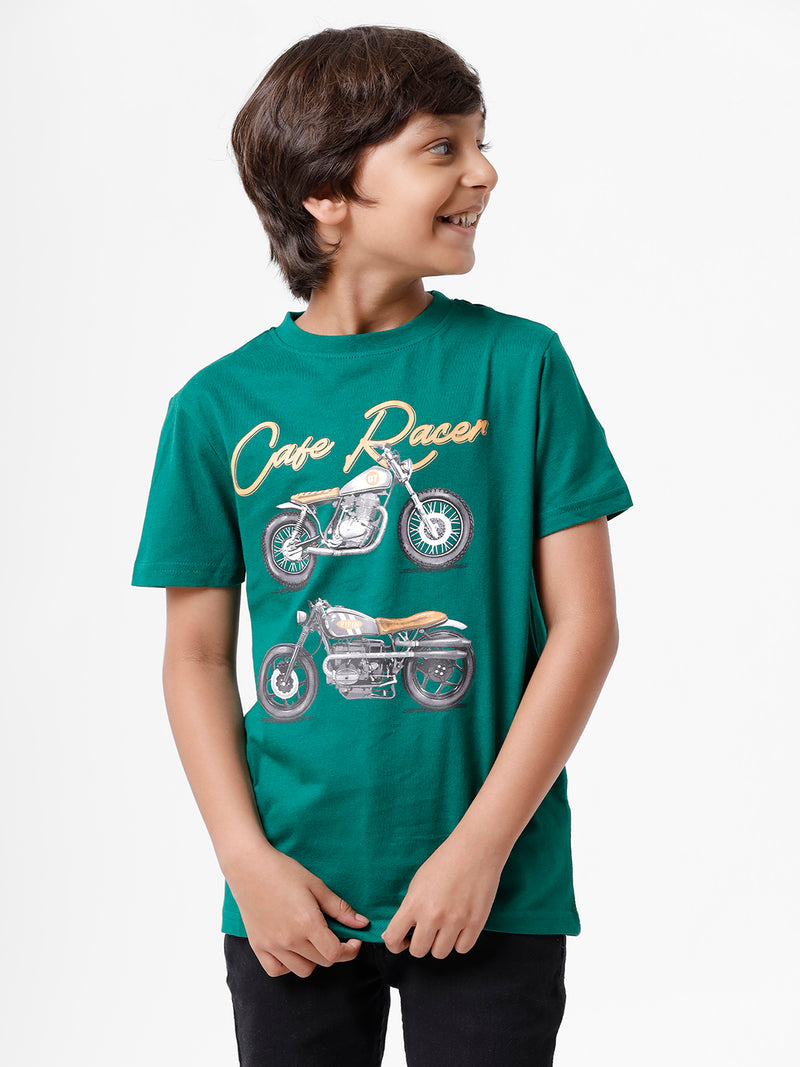 Kids - Boys Printed Half Sleeve T-Shirt Bottle green