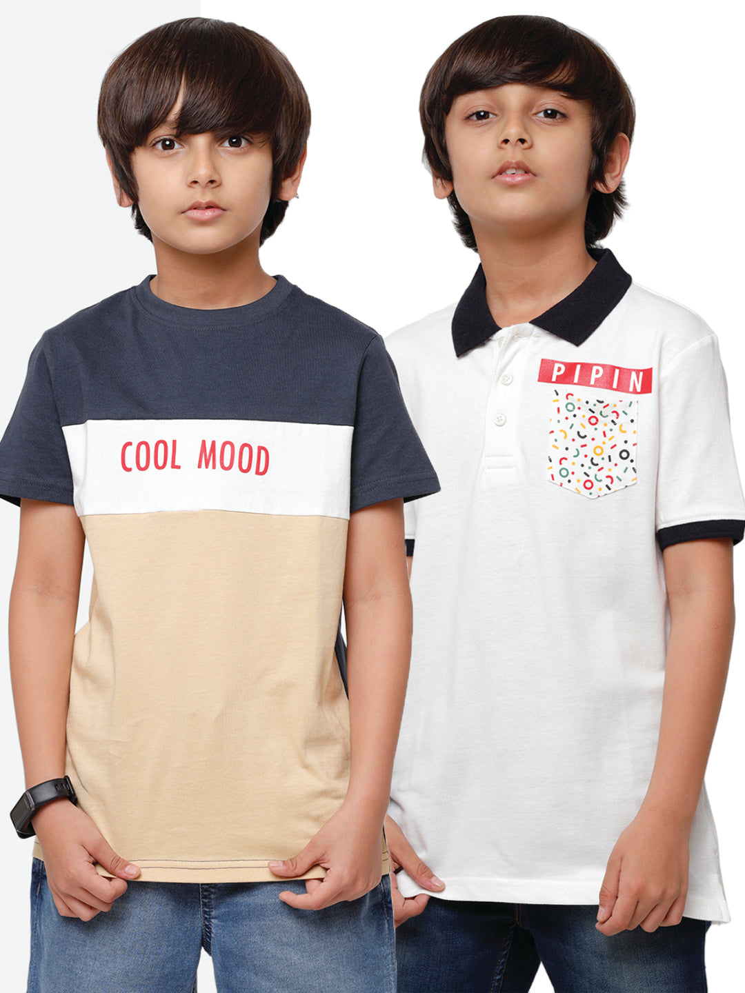 Pack of 2 Pipin Boys T-shirt Offwhite & Dark Grey