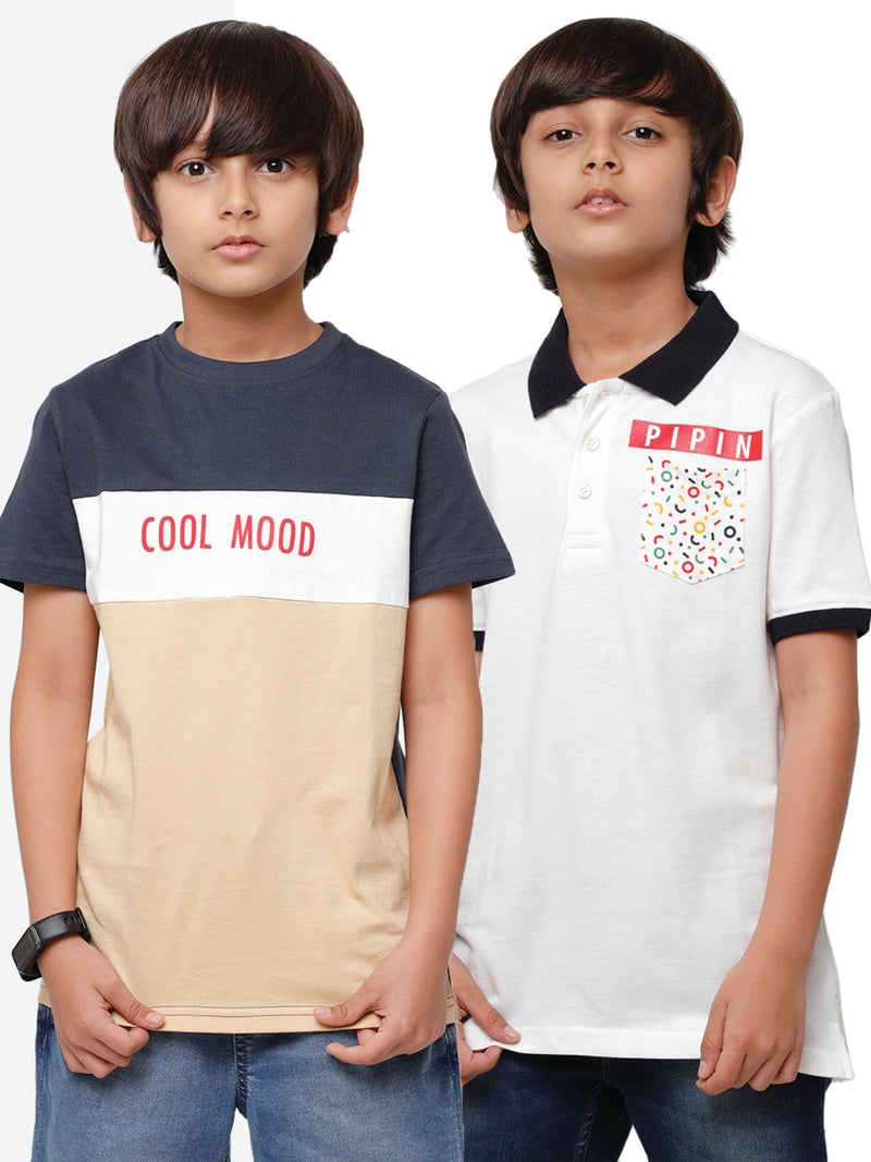 Pack of 2 Pipin Boys T-shirt Offwhite & Dark Grey