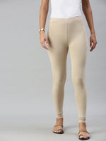 De Moza Ladies Ankle Length Leggings Solid Cotton Sand - De Moza