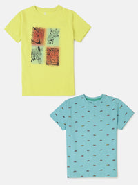 Pack of 2 Pipin Boys Printed T-shirts Light Blue&Light Green
