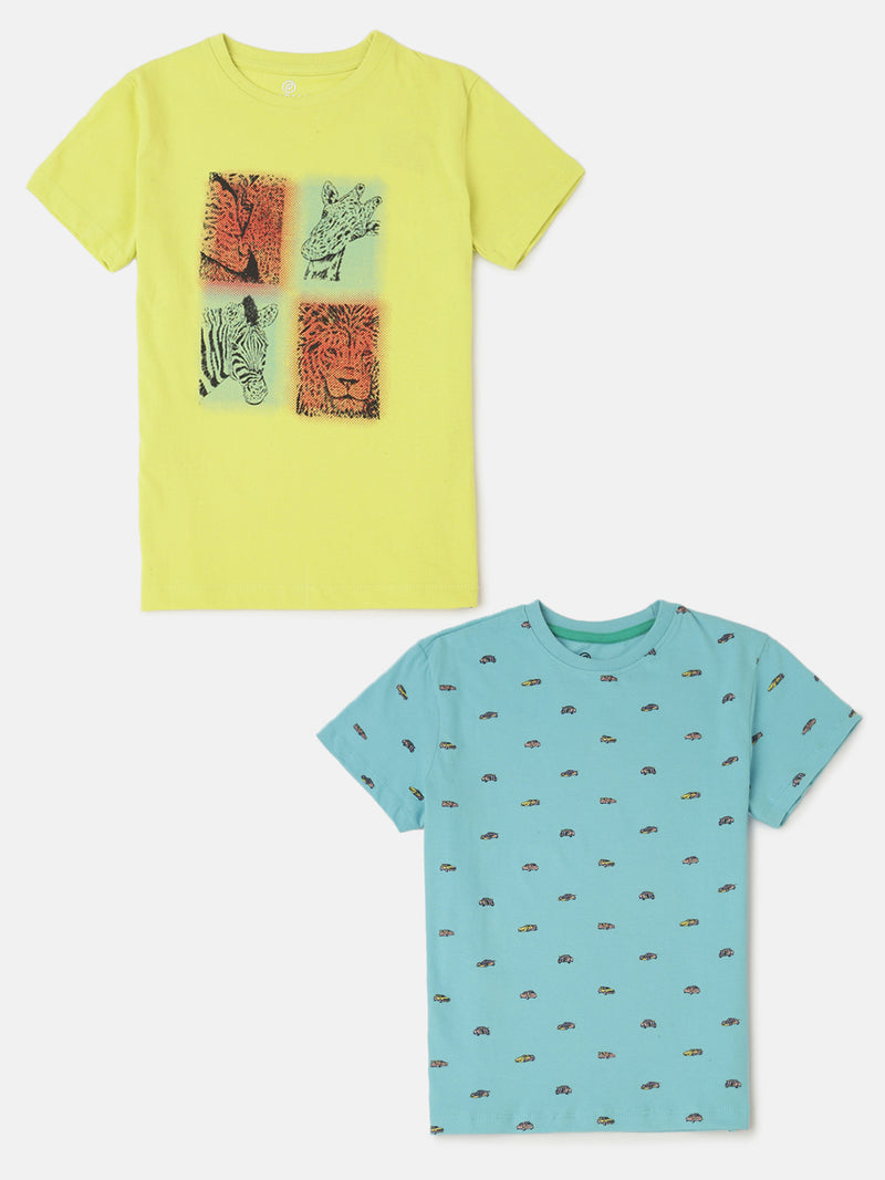 Pack of 2 Pipin Boys Printed T-shirts Light Blue&Light Green