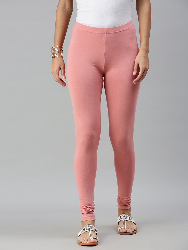 De Moza Ladies Churidar Leggings Solid Cotton Peach - De Moza