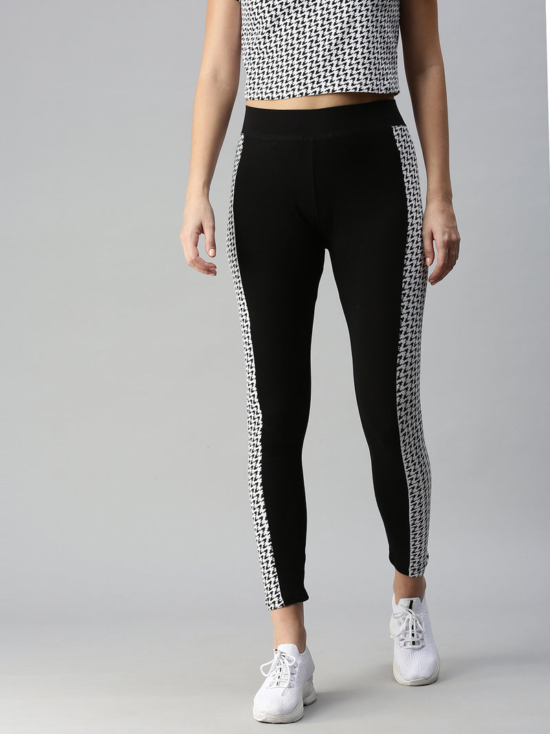 Ladies Printed Active Wear Leggings Black