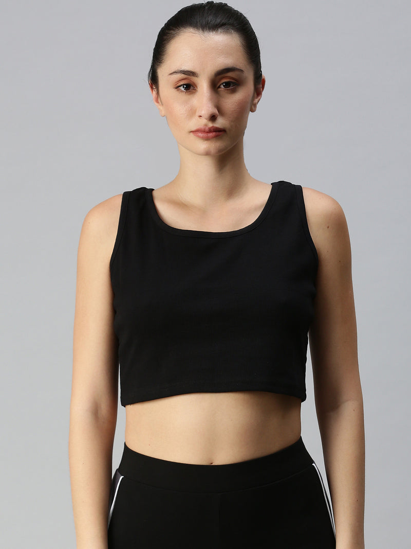 De Moza Ladies Rib Crop Top Black