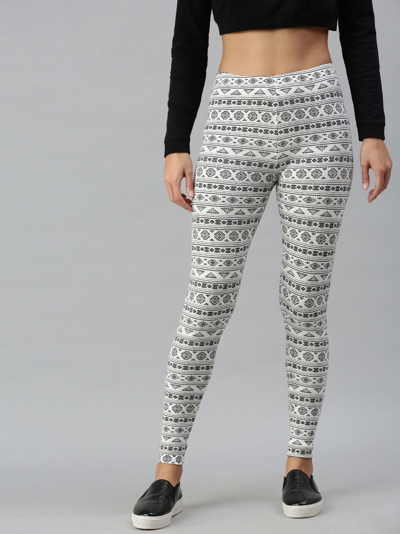 De Moza Ladies Printed Ankle Length Leggings Cotton Grey - De Moza