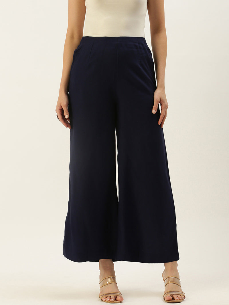 Buy DE MOZA Ice Blue Womens Solid Flared Palazzo Pants